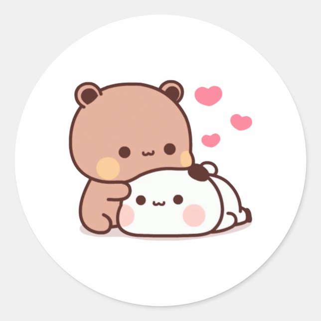 Panda And Brownie Bear Couple  Classic Round Sticker (Front)