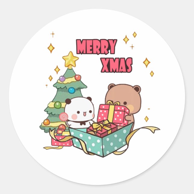 Panda And Brownie Bear Couple, Happy Birthday Classic Round Sticker (Front)