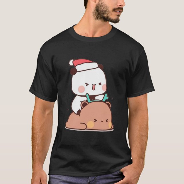 Panda And Brownie Bear Couple, Merry Christmas T-Shirt (Front)