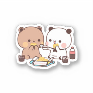 Panda And Brownie Bear Enjoying Lunch