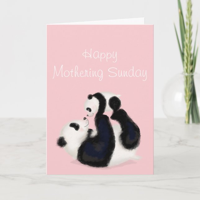 Panda and cub Mothering Sunday card (pink) (Front)