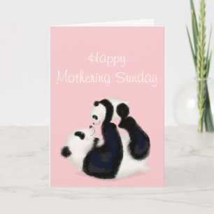 Panda and cub Mothering Sunday card (pink)