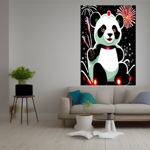 Panda and firework   AI Art Poster