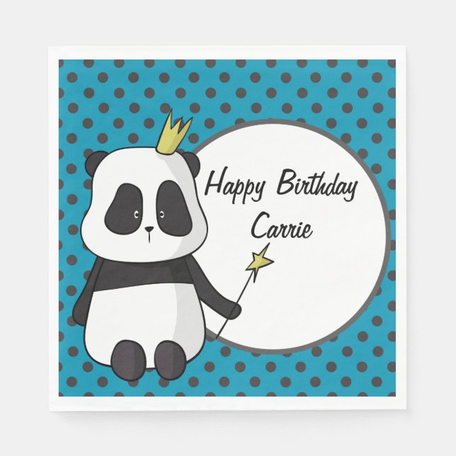 Panda and Polka Dots Personalized Napkin (Front)