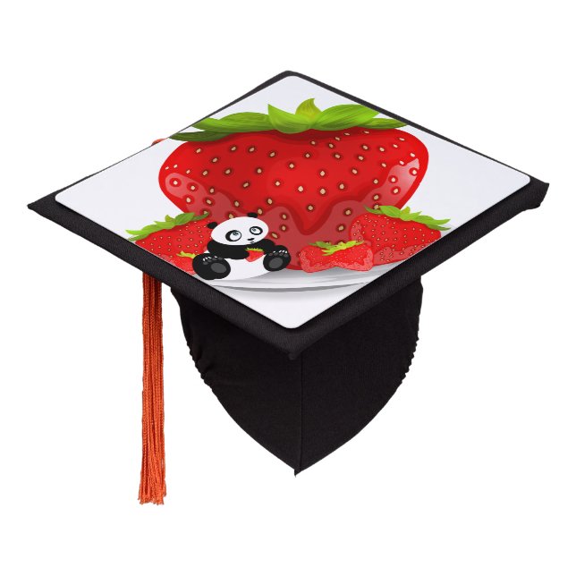 Panda and Strawberries Graduation Cap Topper (Angled)
