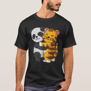 Panda and Tabby Cat Tiger cute Hug Cuddle Animals  T-Shirt