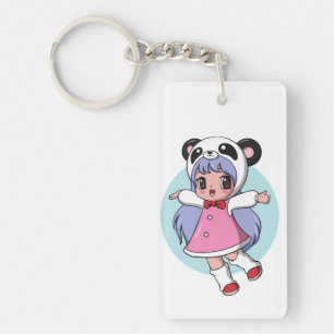 Panda Angel: Adorable Anime Girl Soaring High Keychain