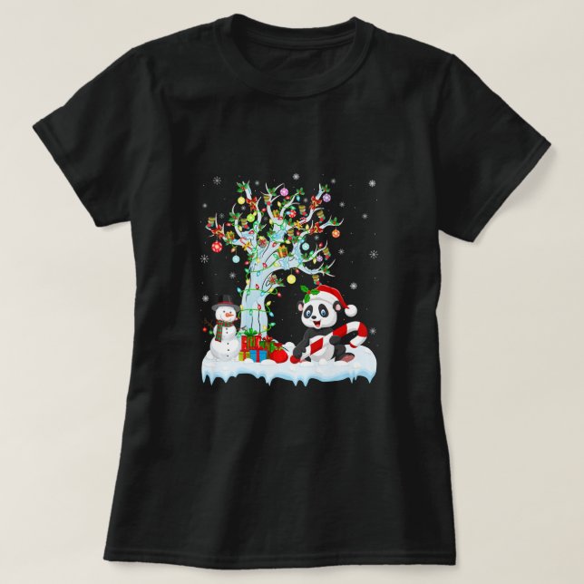Panda Animal Lover Xmas Tree Santa Hat Panda Chris T-Shirt (Design Front)