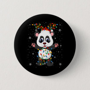 Panda Animal Santa Hat Ugly Christmas Tree Lights 2 Inch Round Button