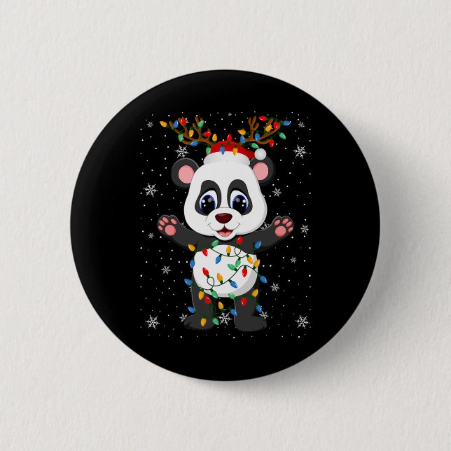 Panda Animal Santa Hat Ugly Christmas Tree Lights  2 Inch Round Button (Front)
