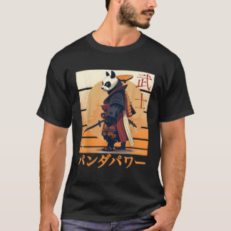 Panda Anime Samurai Ninja And Japanese Writing T-Shirt
