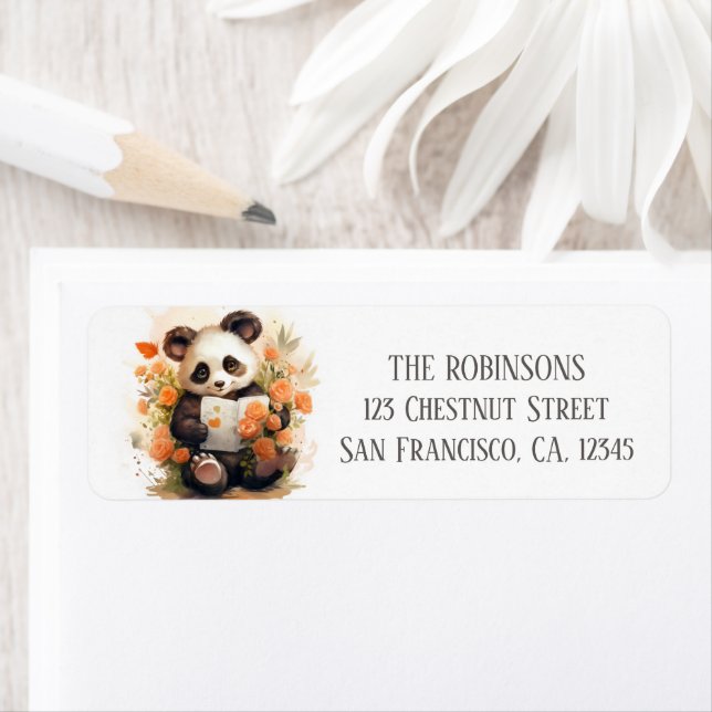 Panda aquarelle de printemps - Adresse de retour (En situation)