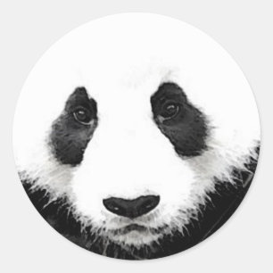 Panda Artwork Round Sticker Black & White Pop Art