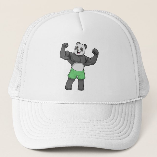 Panda as Bodybuilder at Bodybuilding Trucker Hat (Front)