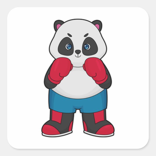 Panda as Boxer with Boxing gloves Square Sticker (Front)