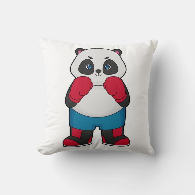 Panda as Boxer with Boxing gloves Throw Pillow (Front)