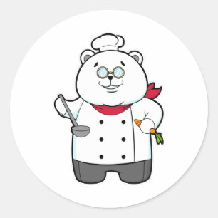 Panda as Cook with Soup ladle & Carrot Classic Round Sticker