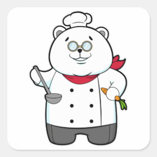 Panda as Cook with Soup ladle & Carrot Square Sticker