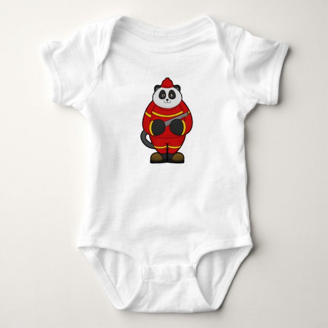 Panda as Firefighter with Hose Baby Bodysuit (Front)