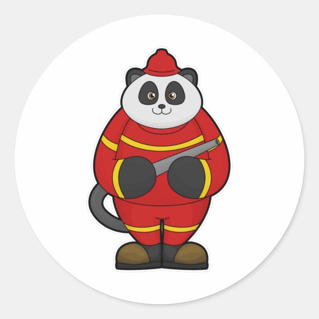 Panda as Firefighter with Hose Classic Round Sticker (Front)
