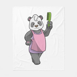 Panda as Hairdresser with Comb Fleece Blanket