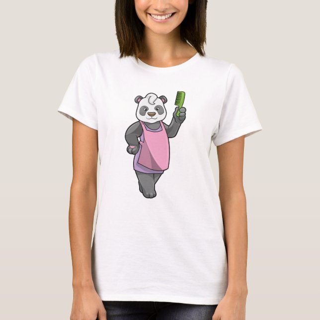 Panda as Hairdresser with Comb T-Shirt (Front)