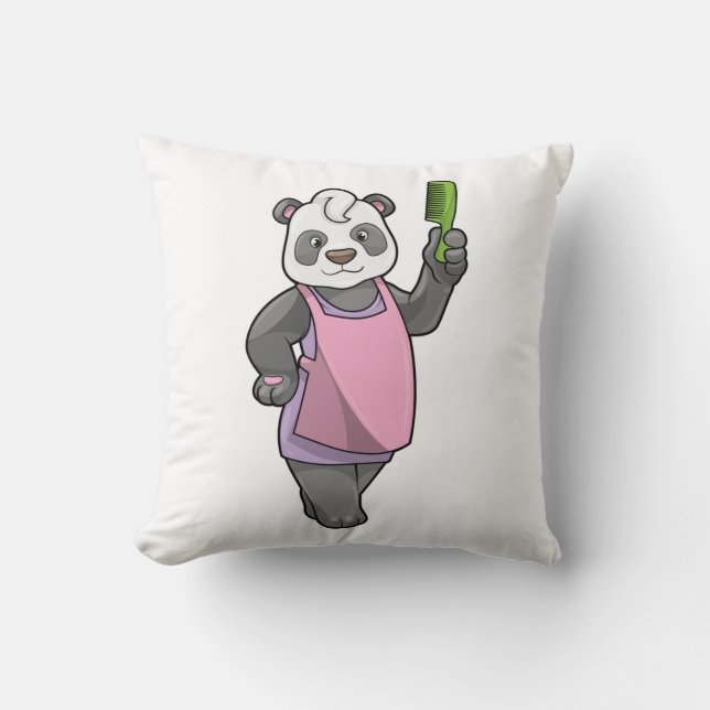Panda as Hairdresser with Comb Throw Pillow (Front)
