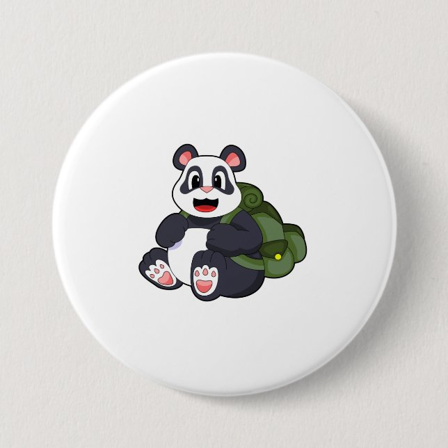 Panda as Hiker with Backpack 3 Inch Round Button (Front)