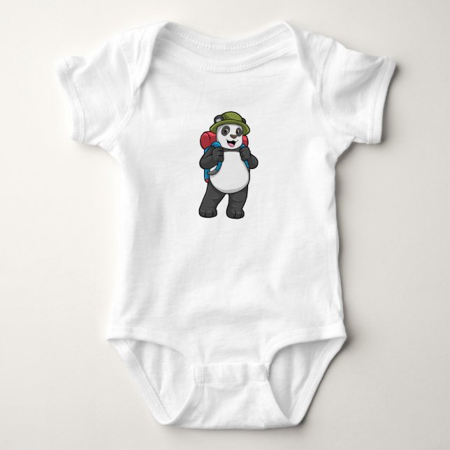 Panda as Hiker with Backpack Baby Bodysuit (Front)