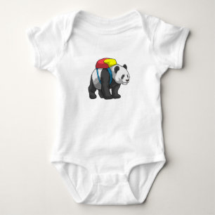 Panda as Hiker with Backpack Baby Bodysuit