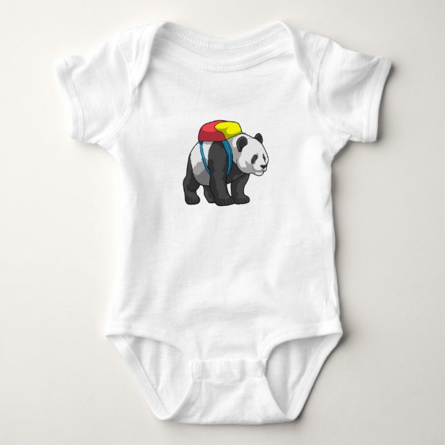 Panda as Hiker with Backpack Baby Bodysuit (Front)