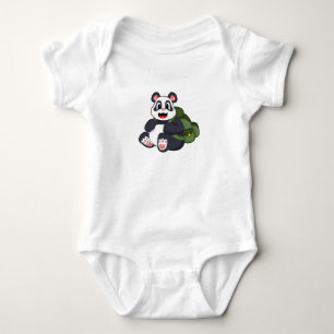 Panda as Hiker with Backpack Baby Bodysuit