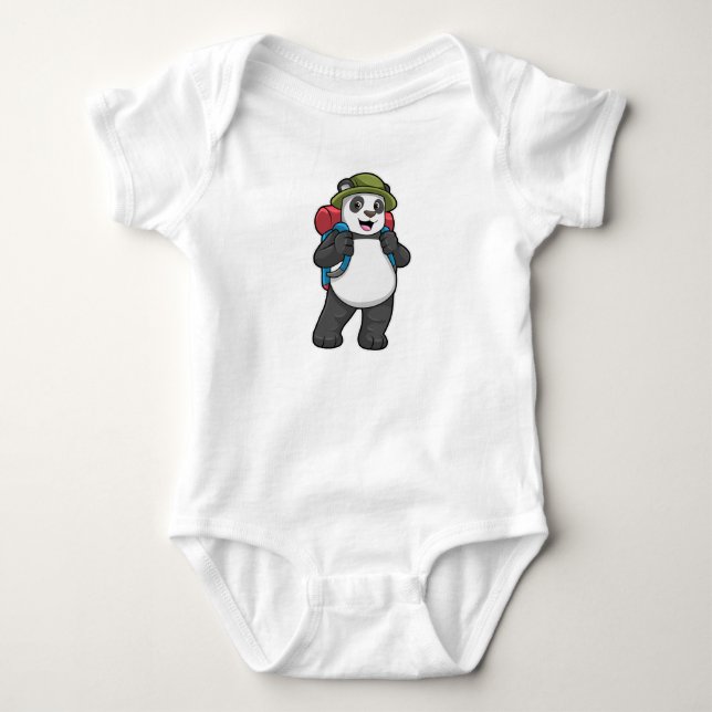Panda as Hiker with Backpack Baby Bodysuit (Front)