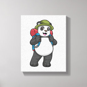Panda as Hiker with Backpack Canvas Print