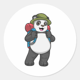 Panda as Hiker with Backpack Classic Round Sticker