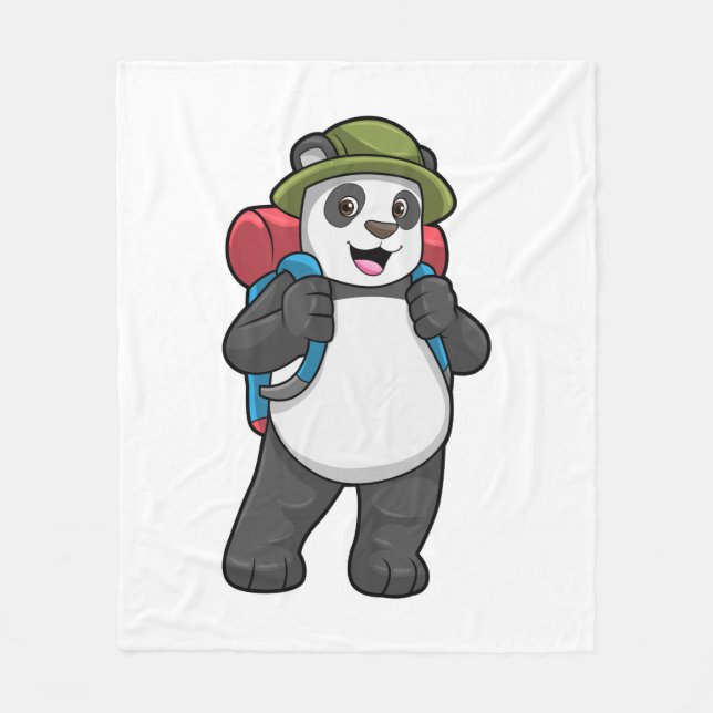 Panda as Hiker with Backpack Fleece Blanket (Front)