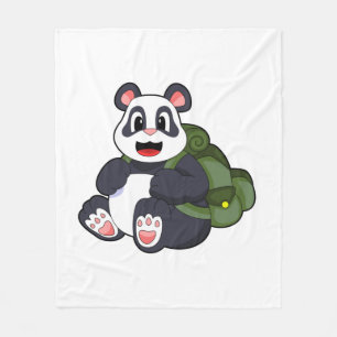 Panda as Hiker with Backpack Fleece Blanket