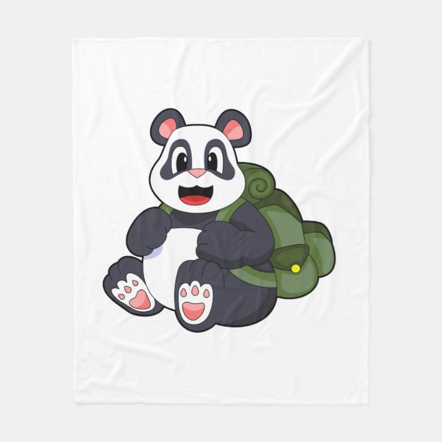 Panda as Hiker with Backpack Fleece Blanket (Front)