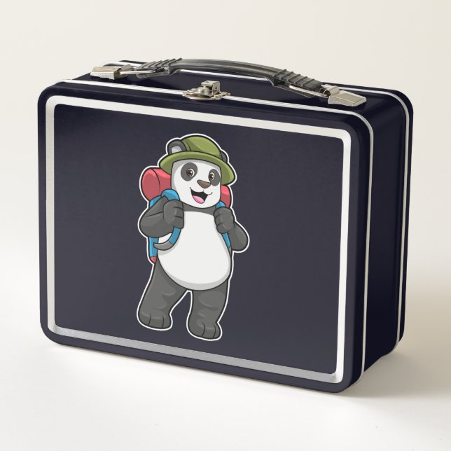 Panda as Hiker with Backpack Metal Lunch Box (Front)