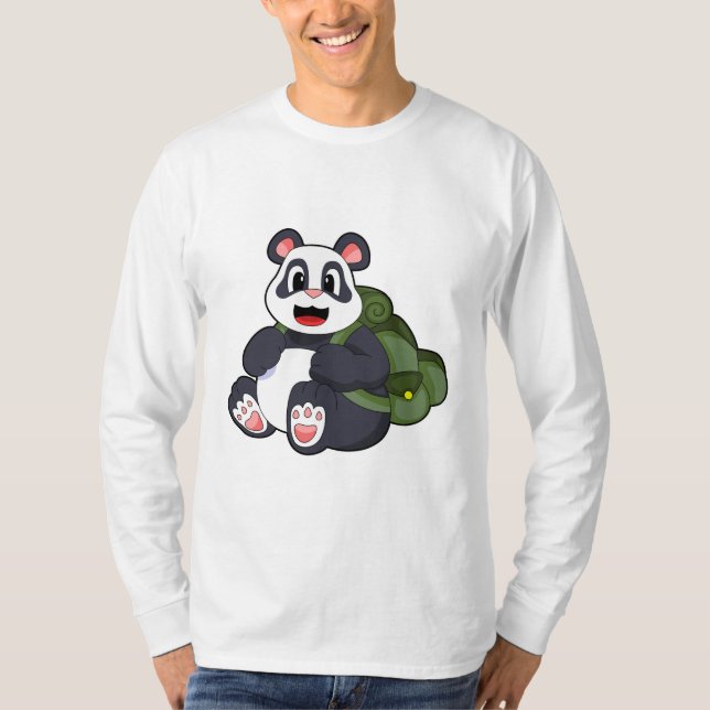 Panda as Hiker with Backpack T-Shirt (Front)