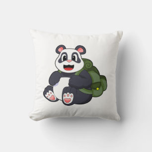 Panda as Hiker with Backpack Throw Pillow