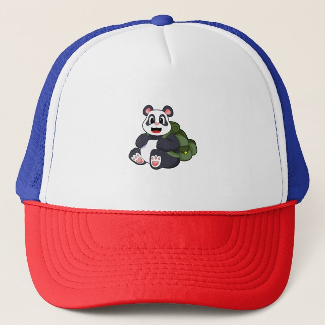 Panda as Hiker with Backpack Trucker Hat (Front)