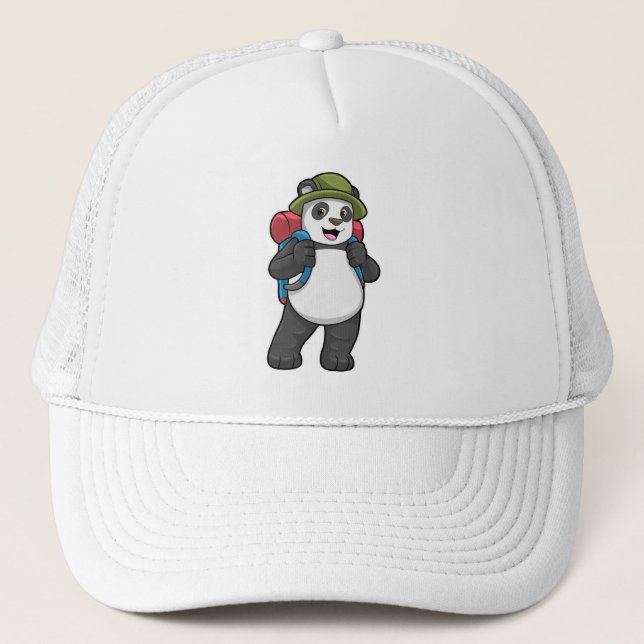 Panda as Hiker with Backpack Trucker Hat (Front)