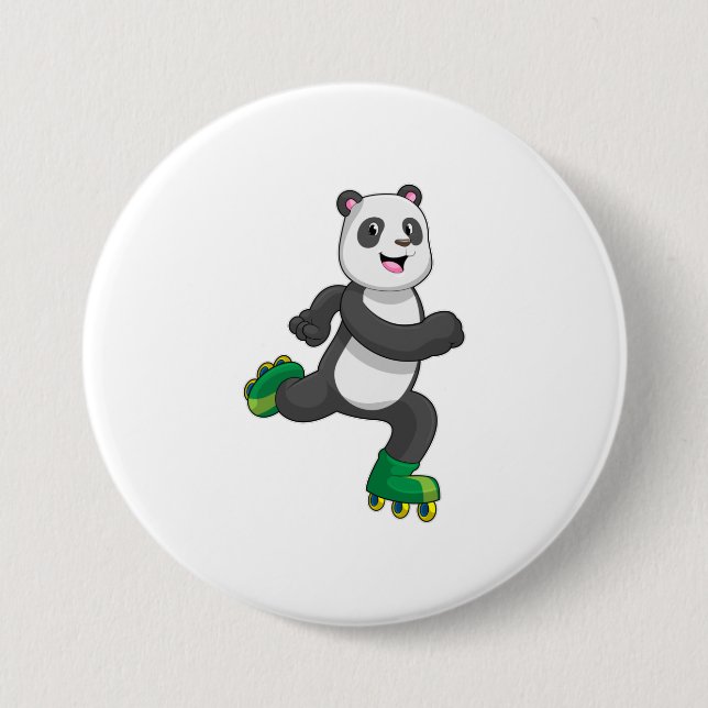 Panda as Inline skater with Roller skates 3 Inch Round Button (Front)