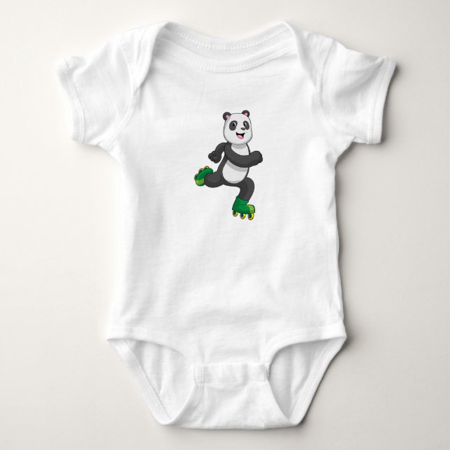 Panda as Inline skater with Roller skates Baby Bodysuit (Front)