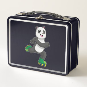 Panda as Inline skater with Roller skates Metal Lunch Box
