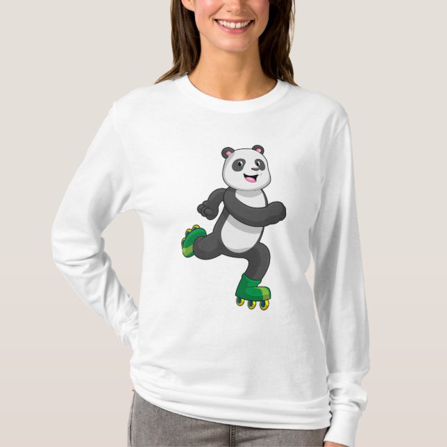 Panda as Inline skater with Roller skates T-Shirt (Front)