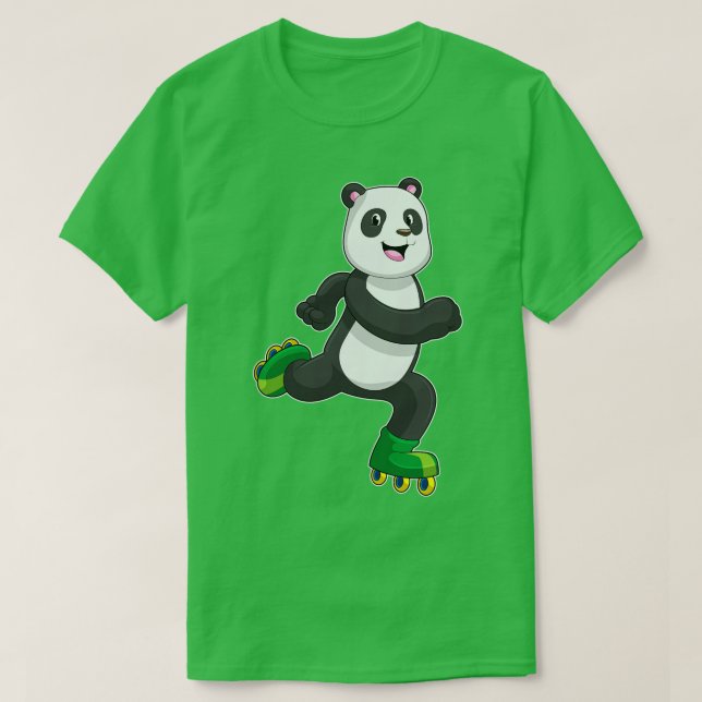 Panda as Inline skater with Roller skates T-Shirt (Design Front)