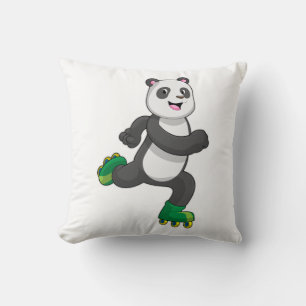 Panda as Inline skater with Roller skates Throw Pillow
