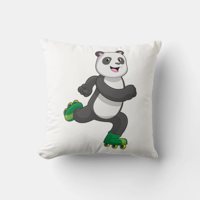 Panda as Inline skater with Roller skates Throw Pillow (Front)